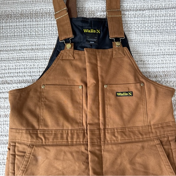 Walls Bib Overalls Mens Insulated Lined Canvas Duck Workwear Brown Excellent - Picture 2 of 16